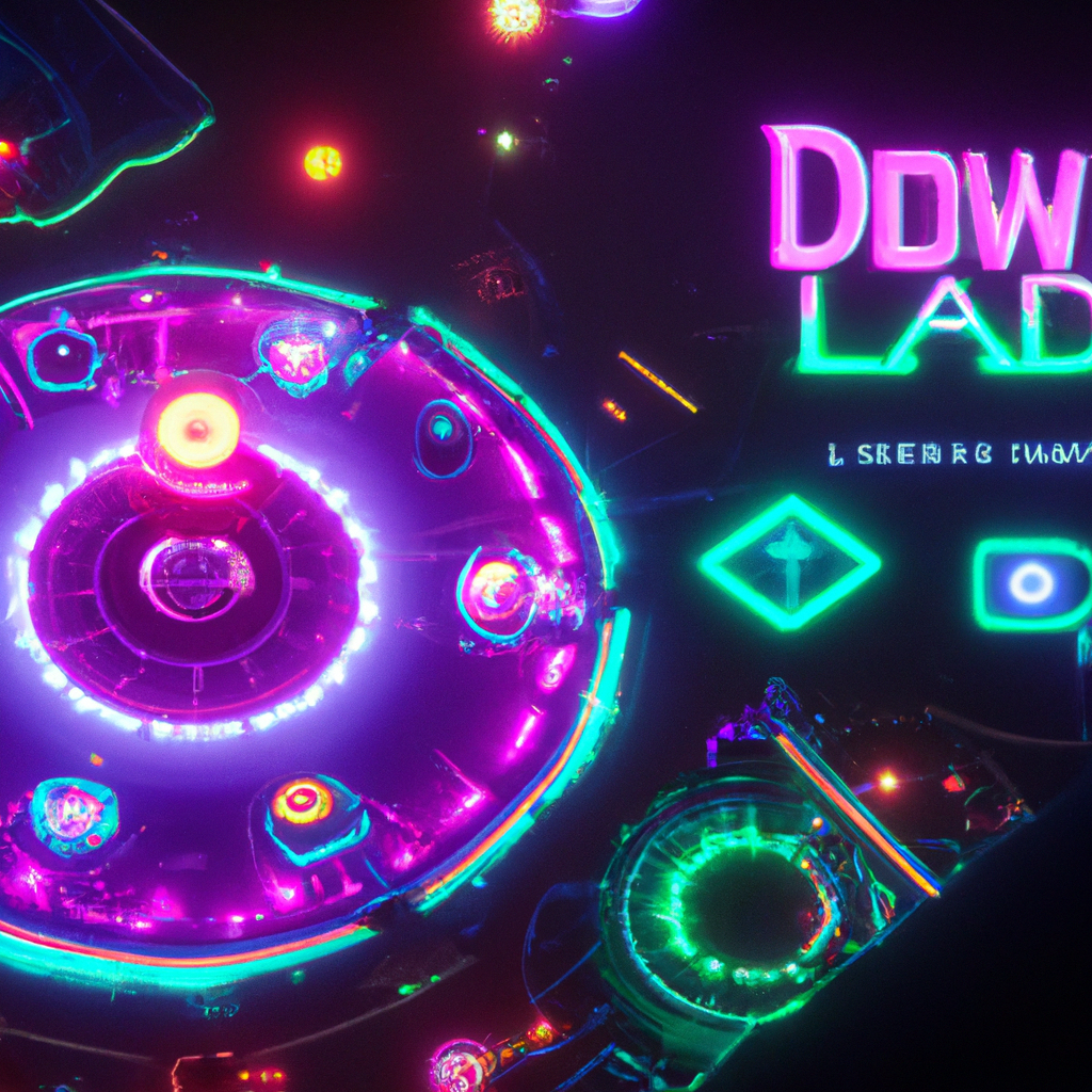 Screenshot: neon top-down dungeon with sprite effects